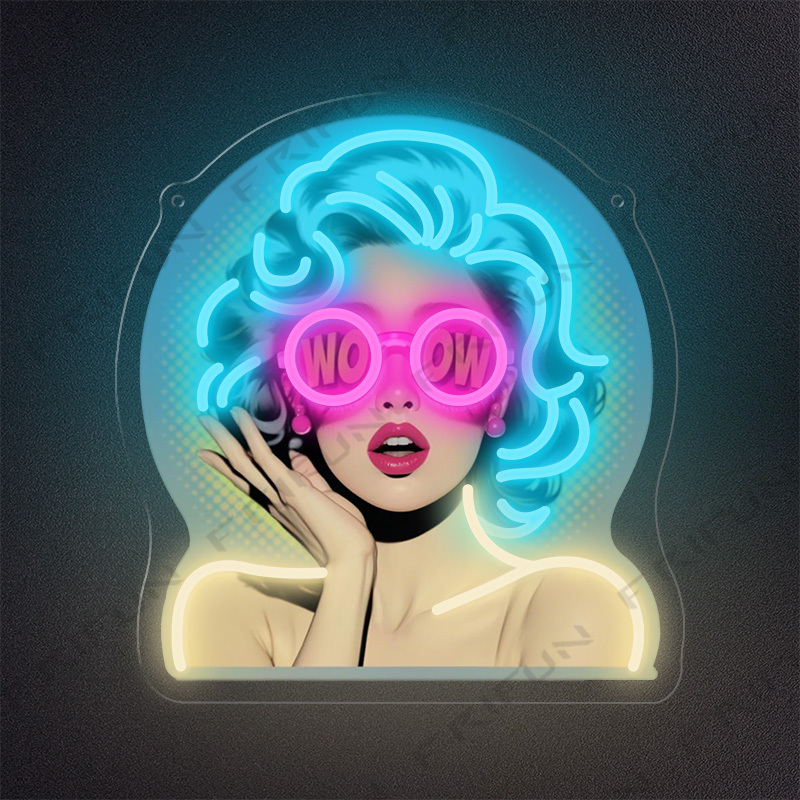 Commercial Uv Printing - Lampu Neon WOW Curl Girl dengan