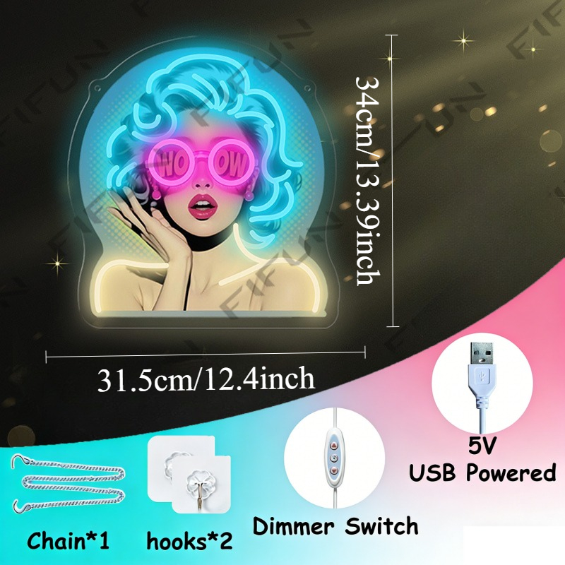 Lampu Neon WOW Curl Girl denga - Commercial Uv Printing ulasan dan harga